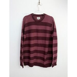 Pact Men's Organic Cotton Striped Crewneck Sweater Burgundy Mauve XL
